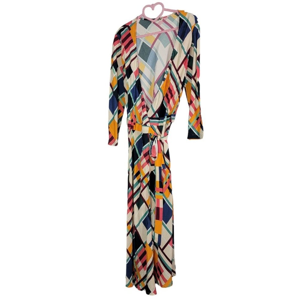 AVAVAV Firenze Colorblock Wrap Dress Midi Rainbow V Neck Italy Size Large